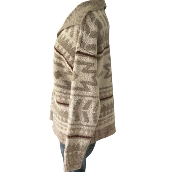 Knox Rose Aztec fair isle button pullover sweater taupe white black S - Picture 4 of 11